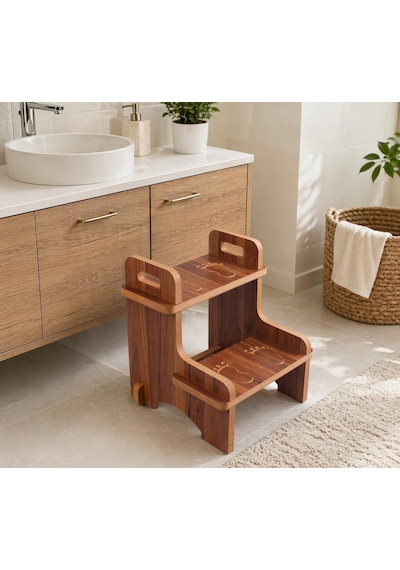 Rozitoys Ahşap Montessori Kaymaz Basamak Tabure Banyo Ve Lavabo Yükseltici Merdiven, 36x36x40 Cm, Mdf Melamin Kapl Genel