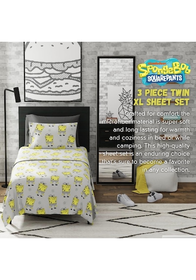 Spongebob Squarepants Yatak Süper Yumuşak Mikrofiber İkiz Xl Çarşaf Seti, College Dorm Essentials Resmi Lisanslı Ürün Çok Renkli