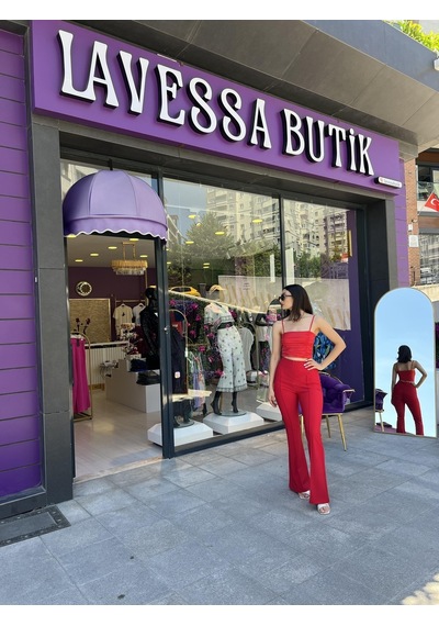 Lavessa Büzgülü İp Askılı Kırmızı Crop-131 Kırmızı