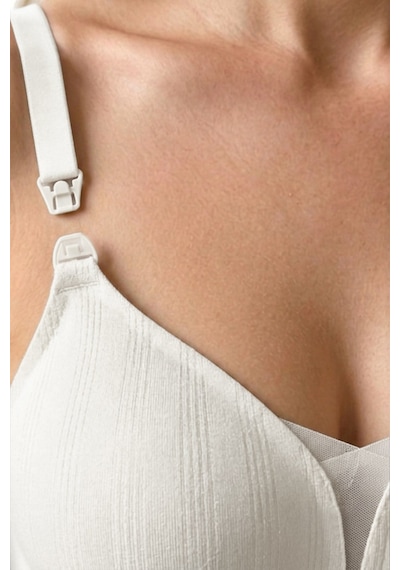 Cottonill Seamless Bra - Nuvia Krem Lazer Kesim Klipsli Önden Açılabilir Rib Dokulu Dikişsiz Emzirme Sütyeni