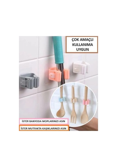 Mop Banyo Askısı Çok Amaçlı Yapışkanlı Askı 4 Adet Fırça Süpürge Papas Düzenleyici Mutfak Çok Renkli