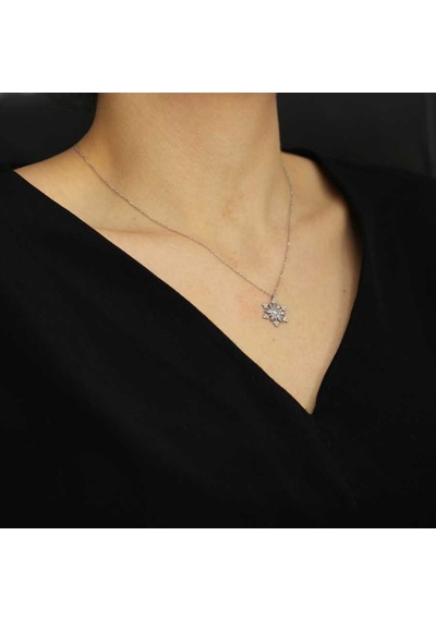 Nusret 925 Ayar Gümüş Çiçekli Kar Tanesi Kolye, Beyaz Taş 248072275