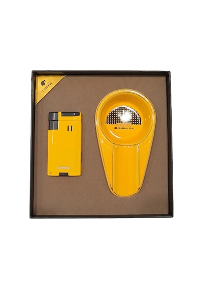 Cohiba Çift Torch Sarı Çakmak Sarı Küllük İkili Puro Seti Tr9841