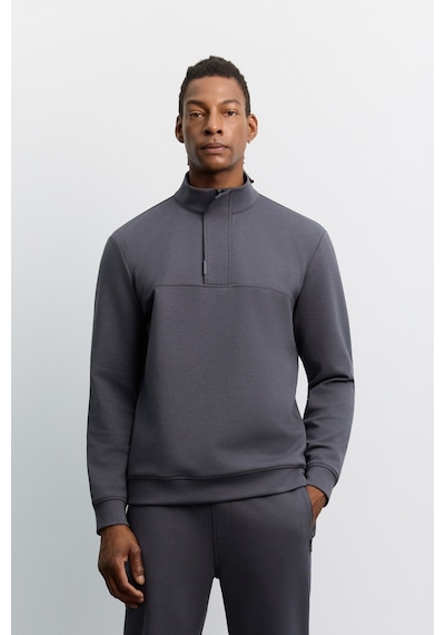 Avva Erkek Antrasit Dik Yaka Fermuarlı Kolay Ütülenen Pamuklu Regular Fit Sweatshirt A62y1222