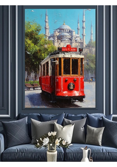 İstanbul Kırmızı Tramvay Beyoğlu Dekoratif Kanvas - Mdf Ahşap Tablo