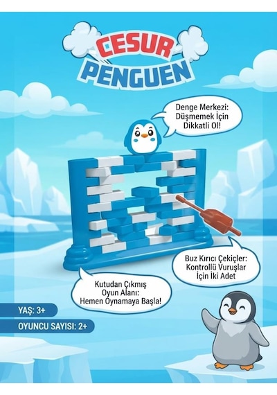 Cesur Penguen Denge Oyunu Ve Buz Kırma İnce Motor Geliştiren Eğitici 46 Parça Aile Kutu Oyunu