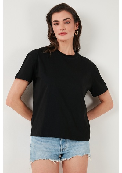 Lela Pamuklu Oversize Fit Bisiklet Yaka Bayan T Shirt 5866097 Siyah