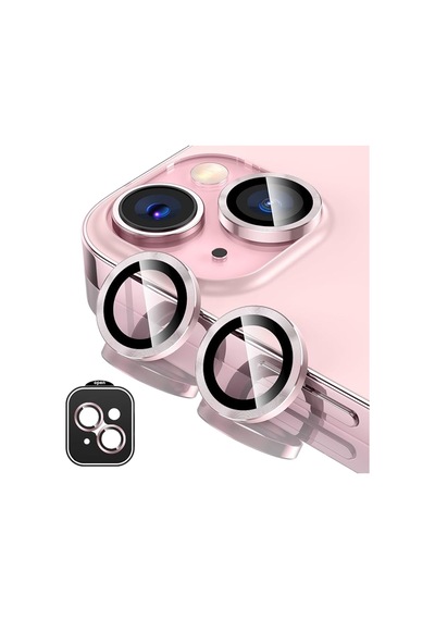Piili Apple iPhone Uyumlu 15 / 15 Plus Hd Kamera Lens Koruyucu - Pembe Çerçeveli
