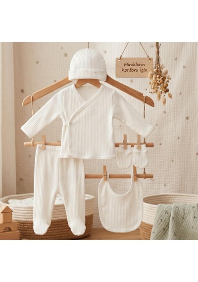 Lexroo %100 Pamuklu Yenidoğan Bebek Hastane Çıkışı Seti 5 Parça Yenidoğan Bebek Takımı Unisex Bebek Çok Renkli