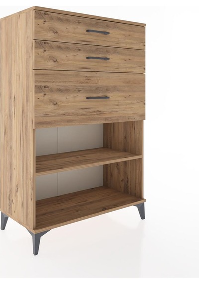 Hyperion Dolap Tek Raflı 3 Çekmeceli 88x44x134 Çam-çam Atlas Çam
