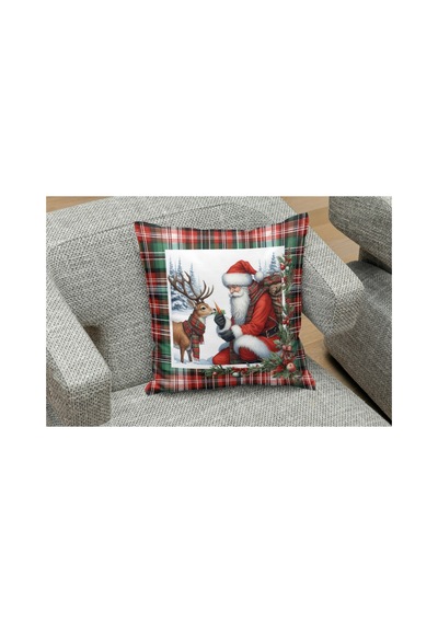 Owl Bag Yılbaşıyeni Yıl Serisi Ekose Noel Baba Ve Geyik Desenli Tasarım Kare B0ş Yastık Kılıfı Çok Renkli