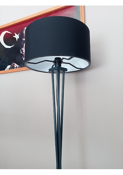 Ahşap Lambader Köşe Lambası Siyah Gri Başlık