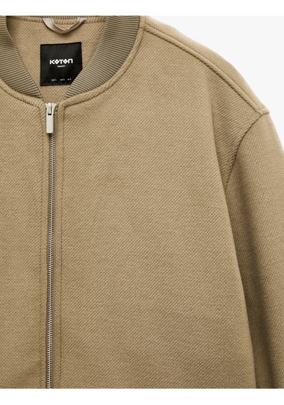 Koton Uzun Kollu Cepli Fermuarlı Kaşe Bomber Ceket Haki 7wam20041hk