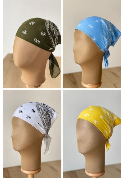 Pamuklu Klasik Desen Unisex 4lü Bandana Seti Renkli Bandana Etnik Desenli A Kalite Bandana Krem.