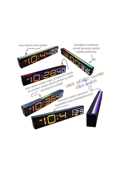 Upway Müziğe Duyarlı Ritim Işıklı Dijital Masa Saati - Sese Duyarlı Hd Led Panel Ekran Turuncu Beyaz