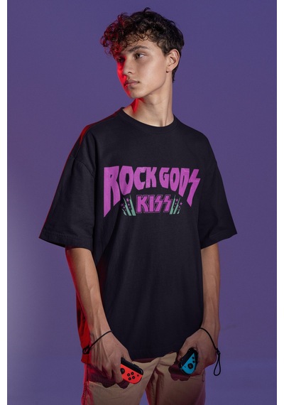 Kiss Rock Metal Sırt Baskılı Unisex Oversize Müzik Grubu Tişört Siyah