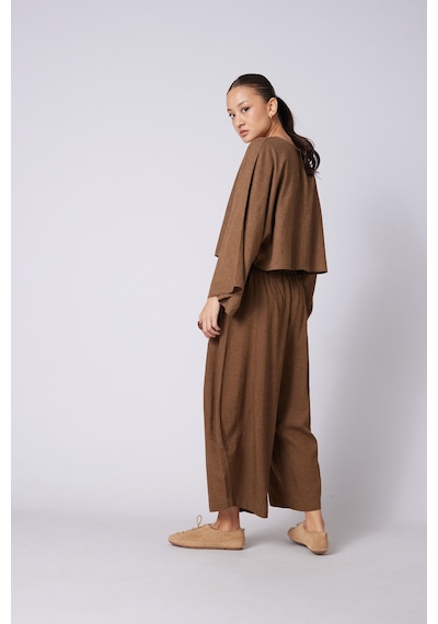 Keten Karışımlı Hacimli Pantolon Olive