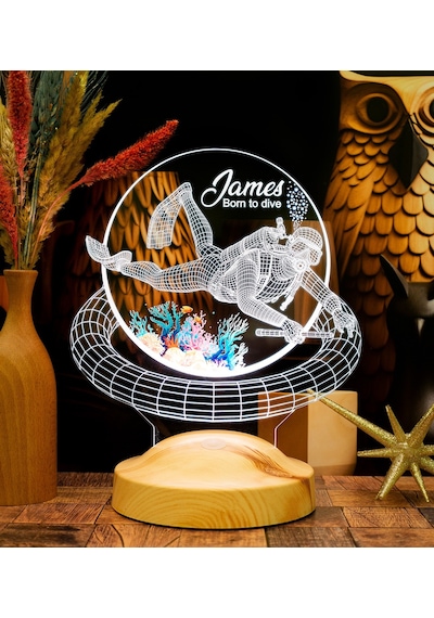 Dalgıç Hediyesi, Balık Adam Hediyesi 3d Led Lamba, Kişiye Özel 3d Led Lamba Scuba Diving Dalgıç Tasarımlı Lamba