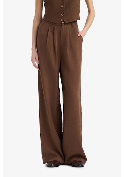 DeFacto Wide Leg Fermuarlı Normal Bel Standart Boy Geniş Paça Keten Karışımlı Palazzo Pantolon E6210AX25SPBN254