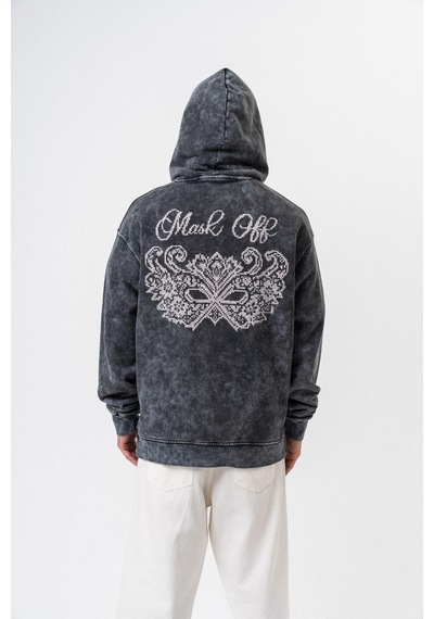 Respire Erkek Mask Off Baskılı Yıkamalı Kapüşonlu Oversize Hoodie Siyah