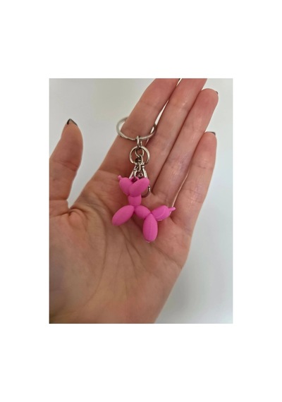 Balon Köpek Figürlü Gümüş Zincir Anahtarlık, Çanta Charmı Süsü - Pembe