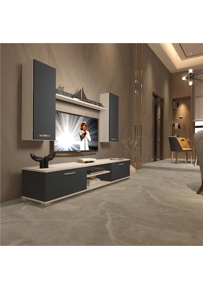 Decoraktiv Eko 7 Mdf Dvd Tv Ünitesi Tv Sehpası Beyaz - Antrasit