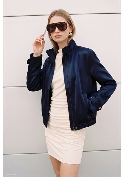 Sateen Saten Bomber Ceket - Lacivert-137934