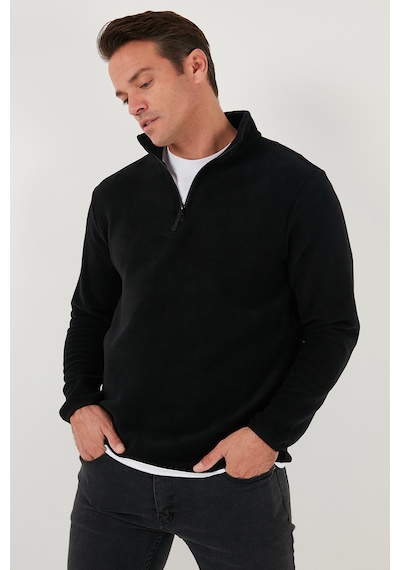 Buratti Slim Fit Yarım Fermuarlı Dik Yaka Erkek Polar 5906003 Siyah