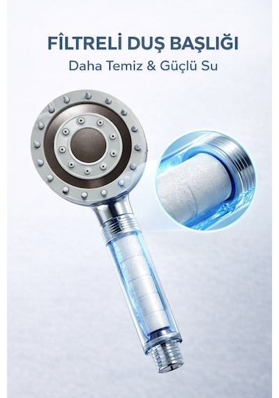 Lüx Spa Masajlı Özellikli 5 Fonksiyonlu Filtreli Duş Başlığı Gri