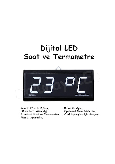 Dijital Saat Termometre 38Mm Beyaz