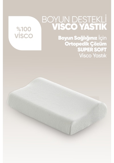 Ortopedik Visko Yastık - Boyun Düzleşmesi İçin Tek Taraflı Visco Yastık Süper Soft Beyaz