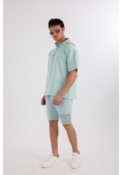 Oceano Kapüşonlu Sweatshirt & Şort Takım - Açık Yeşil Yeşil