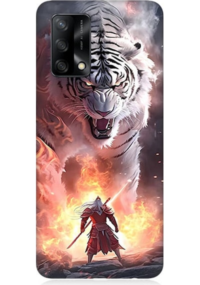 Oppo A74 Uyumlu Silikon Kılıf Beyaz Kaplan Ve Samuray
