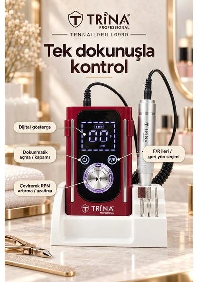 Trina Profesyonel Şarjlı Tırnak Törpü Makinesi Kırmızı Trnnaıldrıll09