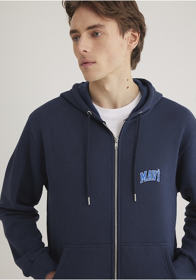 Mavi - Mavi Logo Baskılı Fermuarlı Lacivert Sweatshirt 0611715-70490 Lacivert