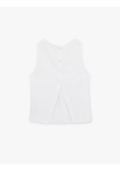 Koton Regular Fit Kolsuz Bisiklet Yaka Keten Karışımlı Bluz Kırık Beyaz 6sak60113uw Ekru