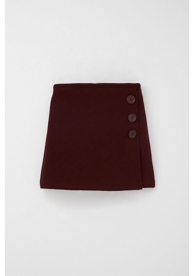 Breeze Kız Çocuk Şort Etek Düğme Aksesuarlı Beli Lastikli 6-12 Yaş, Bordo Bordo