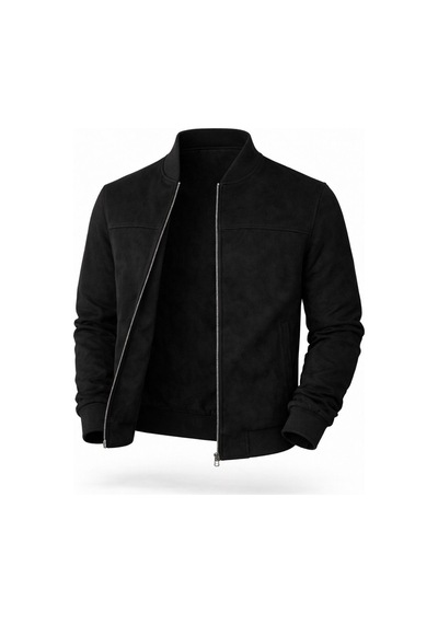 Premium Slim Fit Bomber Kolej Deri Ceket Siyah