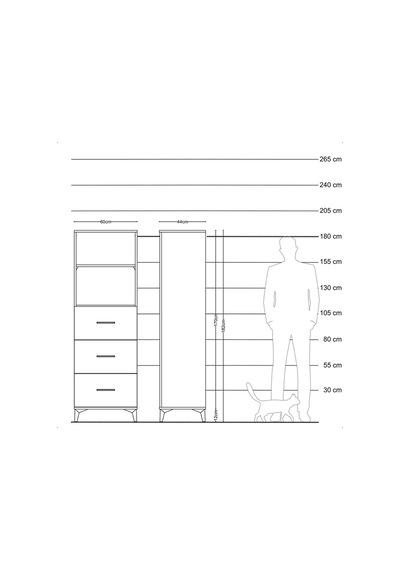 Hyperion Dolap 2 Raflı 3 Çekmeceli 60x44x182 Çam-antrasit Atlas Çam