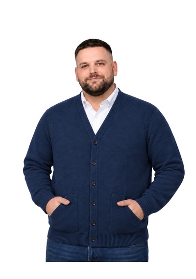 Battalmoda Erkek Büyük Beden İndigo Cepli Düğmeli Triko Hırka 3xl-4xl-5xl-6xl