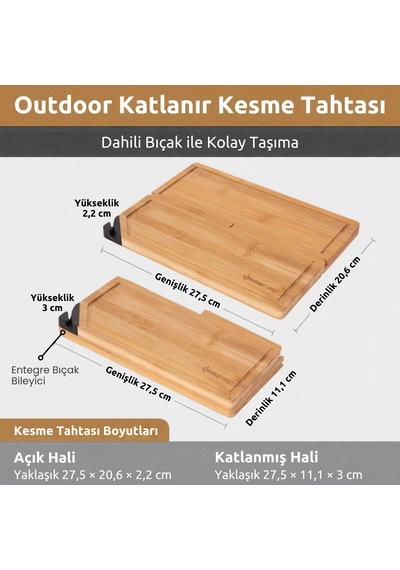 Kingcamp Gather M2 Premium I Bıçak Ve Bambu Kesme Tahtası Seti Gri