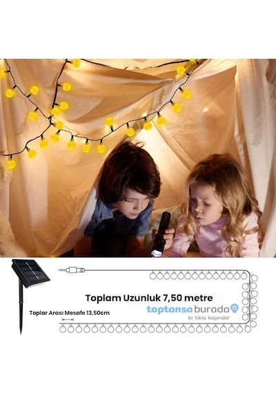 Technosmart Solar 50 Ledli Top 8 Modlu Sarı Işık Bahçe Aydınlatma Dekorasyon Güneş Enerjili