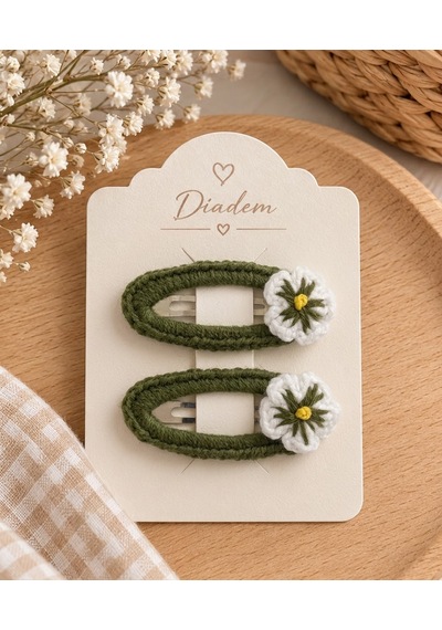 Diadem Aksesuar Diadem El Örgüsü Çiçek Balı Yeşil