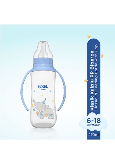 Wee Baby Klasik Kulplu PP Biberon 270 ML Mavi