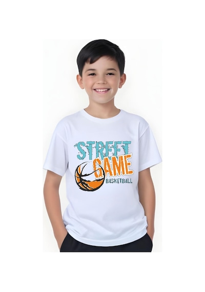 Panios Kids Street Baskılı Erkek Çocuk Yuvarlak Yaka Kısa Kollu T-shirt Beyaz