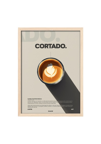 Cortado Kahve Doğal Ahşap Çerçeveli Poster, Dekoratif Duvar Tablosu