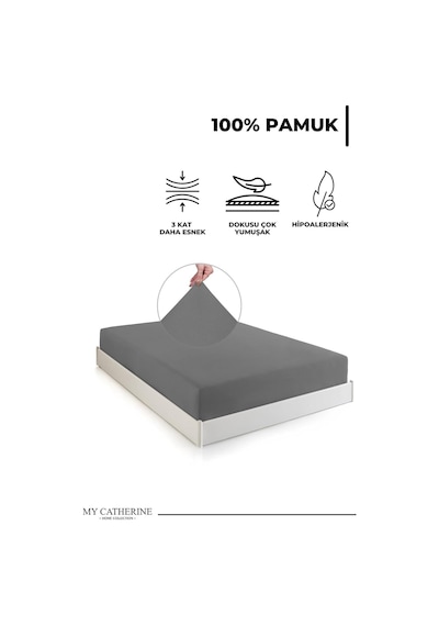 Lastikli & Hipoalerjenik Çarşaf%100 Pamuk Penye Kumaş 120x200 Antrasit, Luxcarsaf Çok Renkli