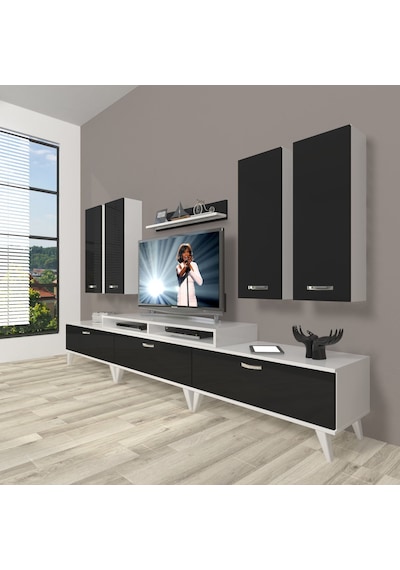 Decoraktiv Ekoflex 8d Slm Retro Tv Ünitesi Tv Sehpası Beyaz - Siyah