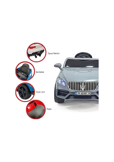 Akar Oyuncak Massimo Gt 12 Volt Uzaktan Kumandalı Akülü Çocuk Arabası Gri