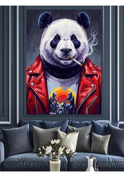 Ahşap Tablo Punk Panda Portresi